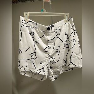 Abstract Print White Shorts